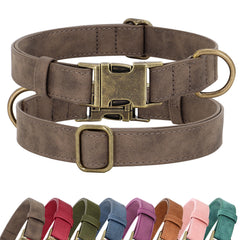 Didog soft PU leather collar brown front view for stylish daily wear