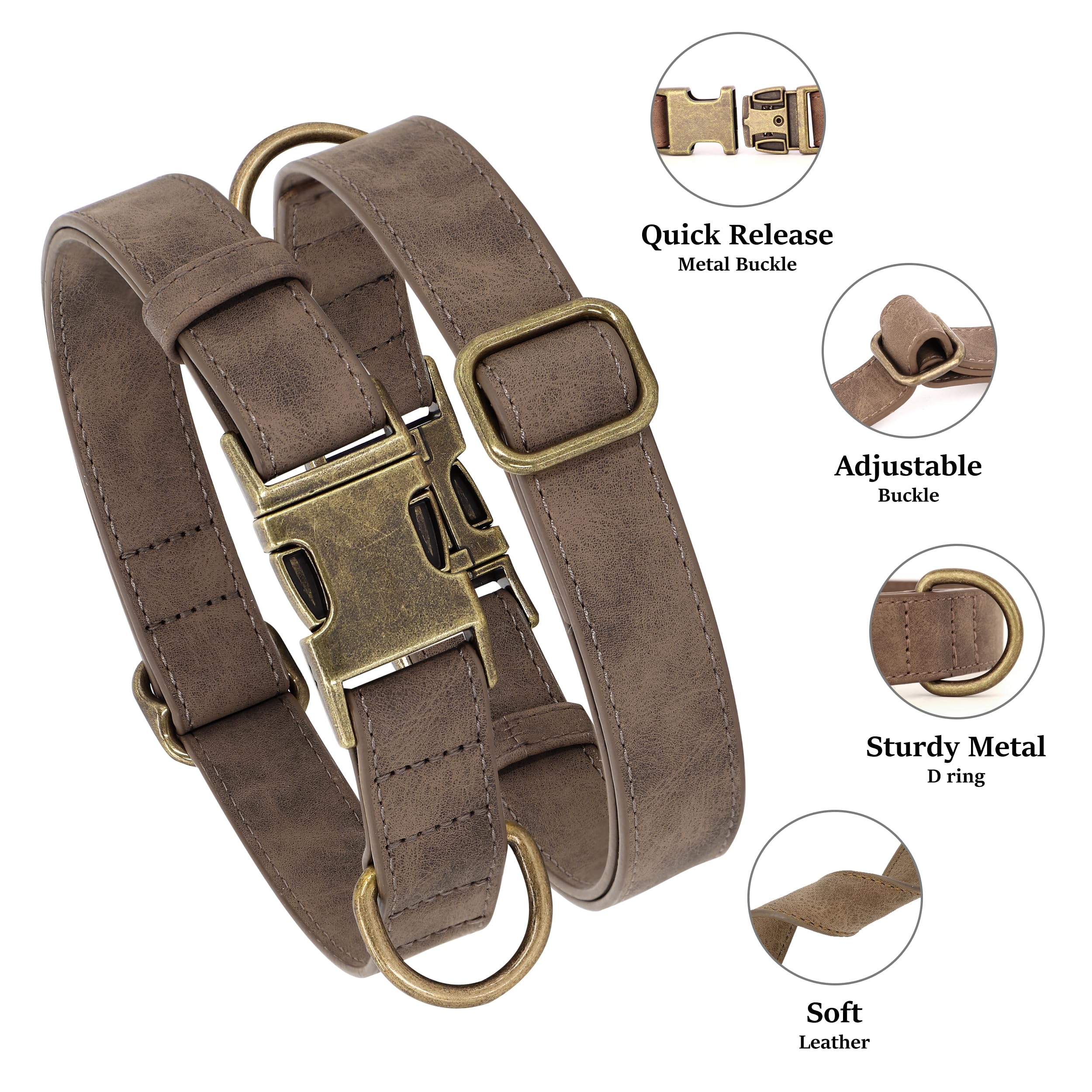 Didog soft PU leather collar brown worn on dog during walk for easy daily use