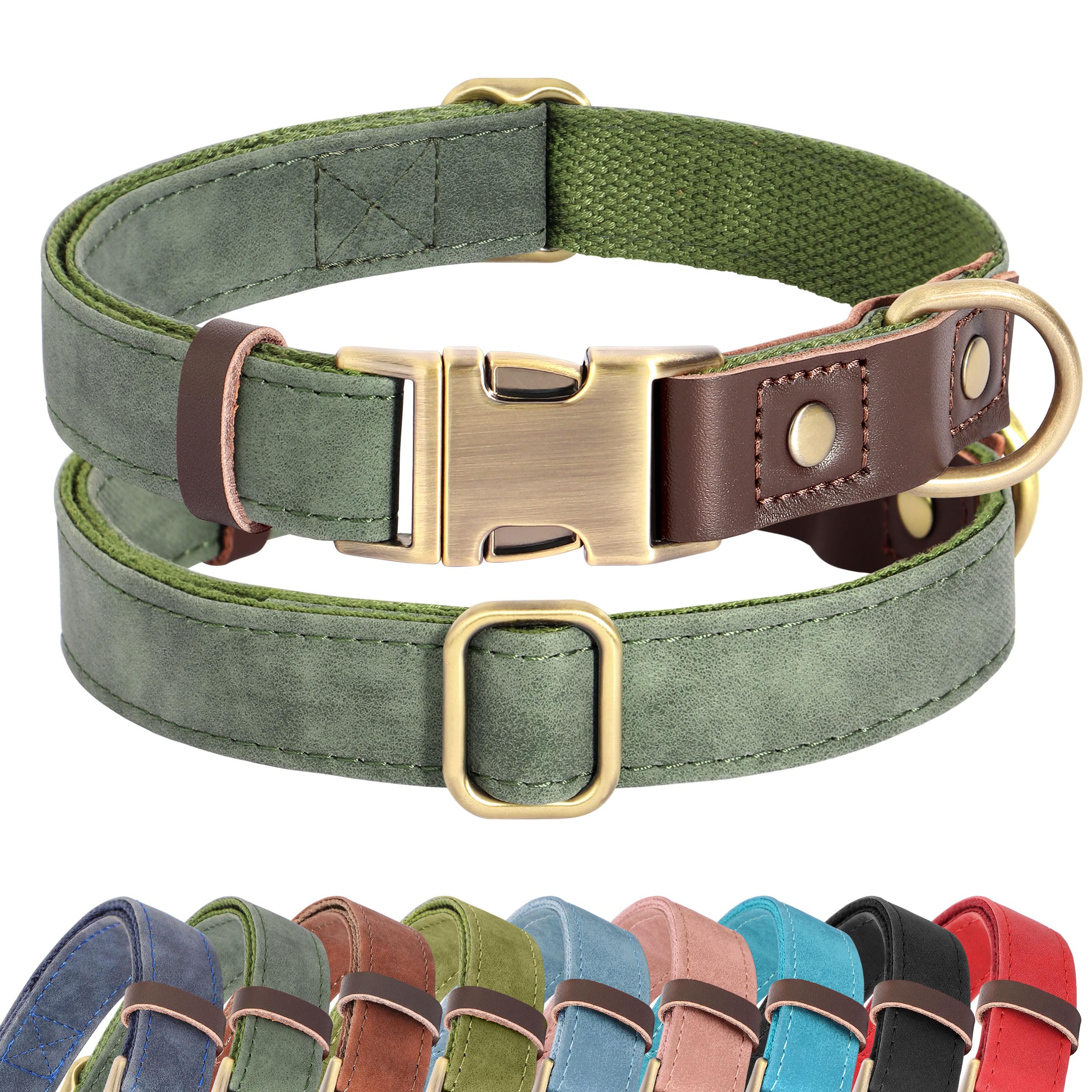 Didog Soft PU leather dog collar green closeup showing durable finish for daily wear.
