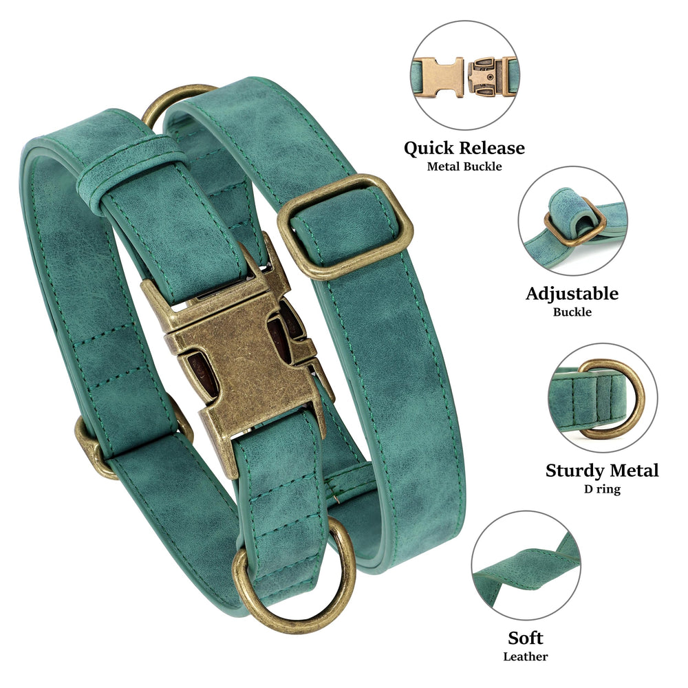 Didog Soft PU Leather Dog Collar green quick-release buckle highlights easy on off