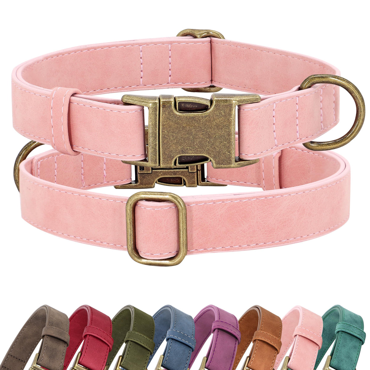Didog soft PU leather collar in pink for daily comfort.