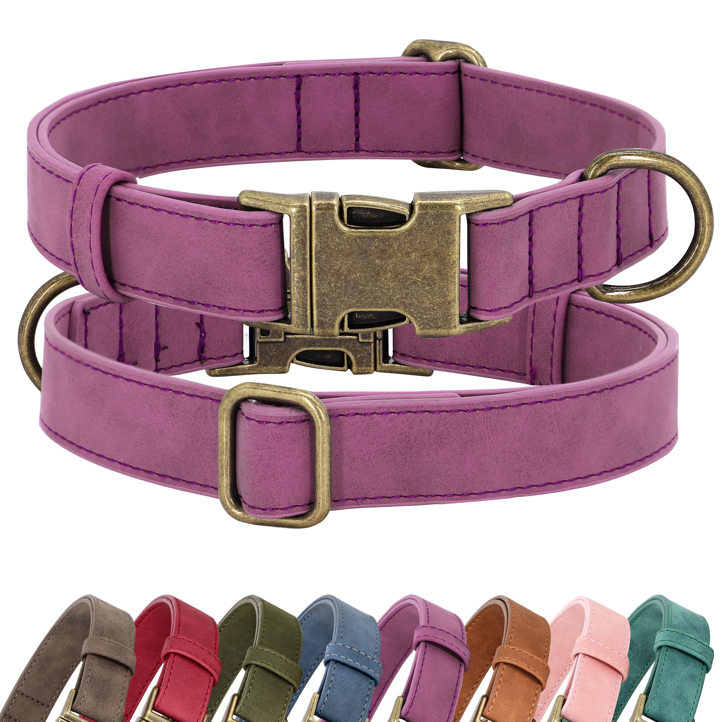 Didog soft PU leather dog collar in purple for daily wear and comfort.