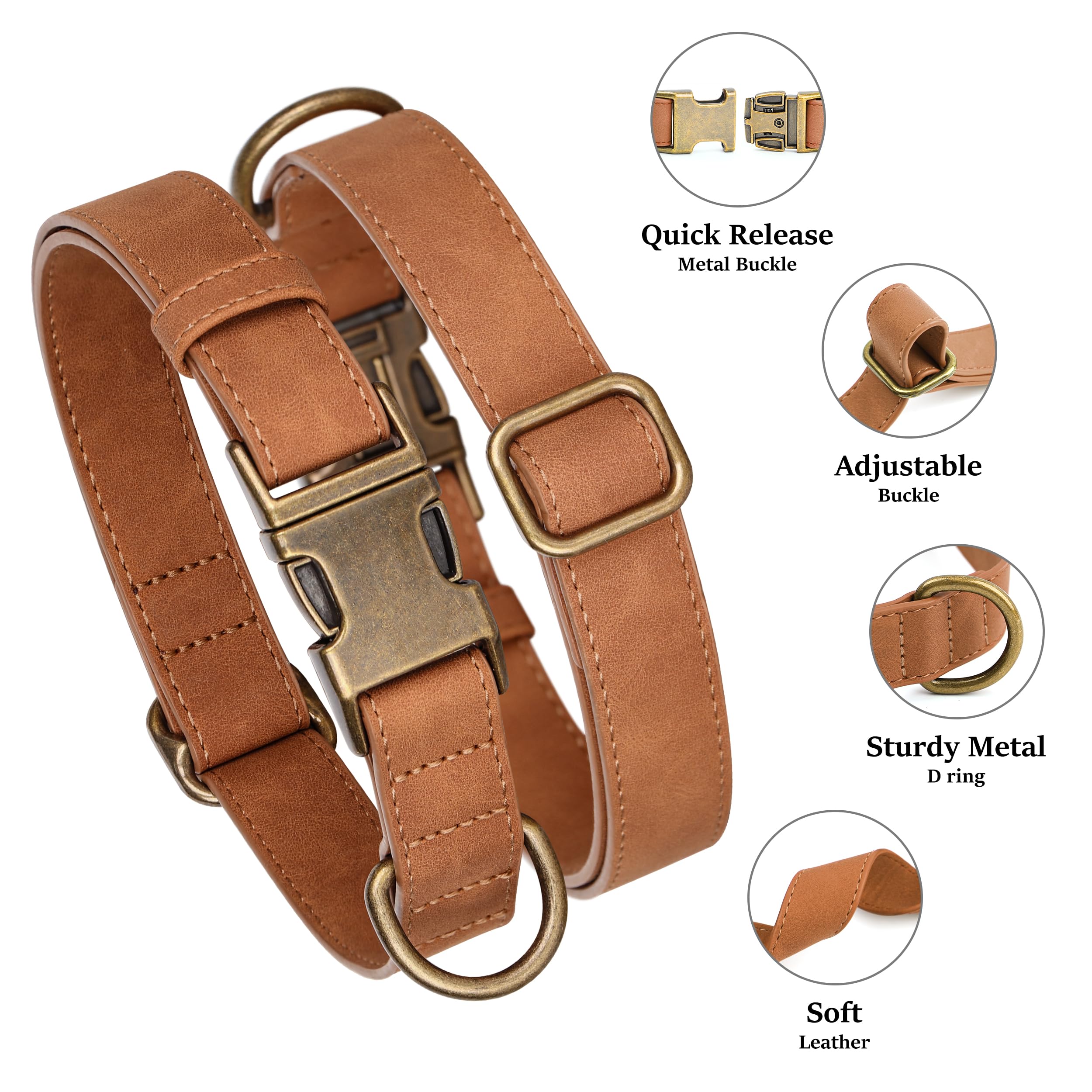 Didog Soft PU Leather Dog Collar quick-release clasp for easy on/off during walks.