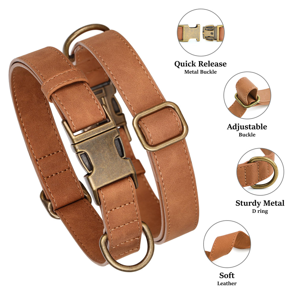 Didog Soft PU Leather Dog Collar quick-release clasp for easy on/off during walks.
