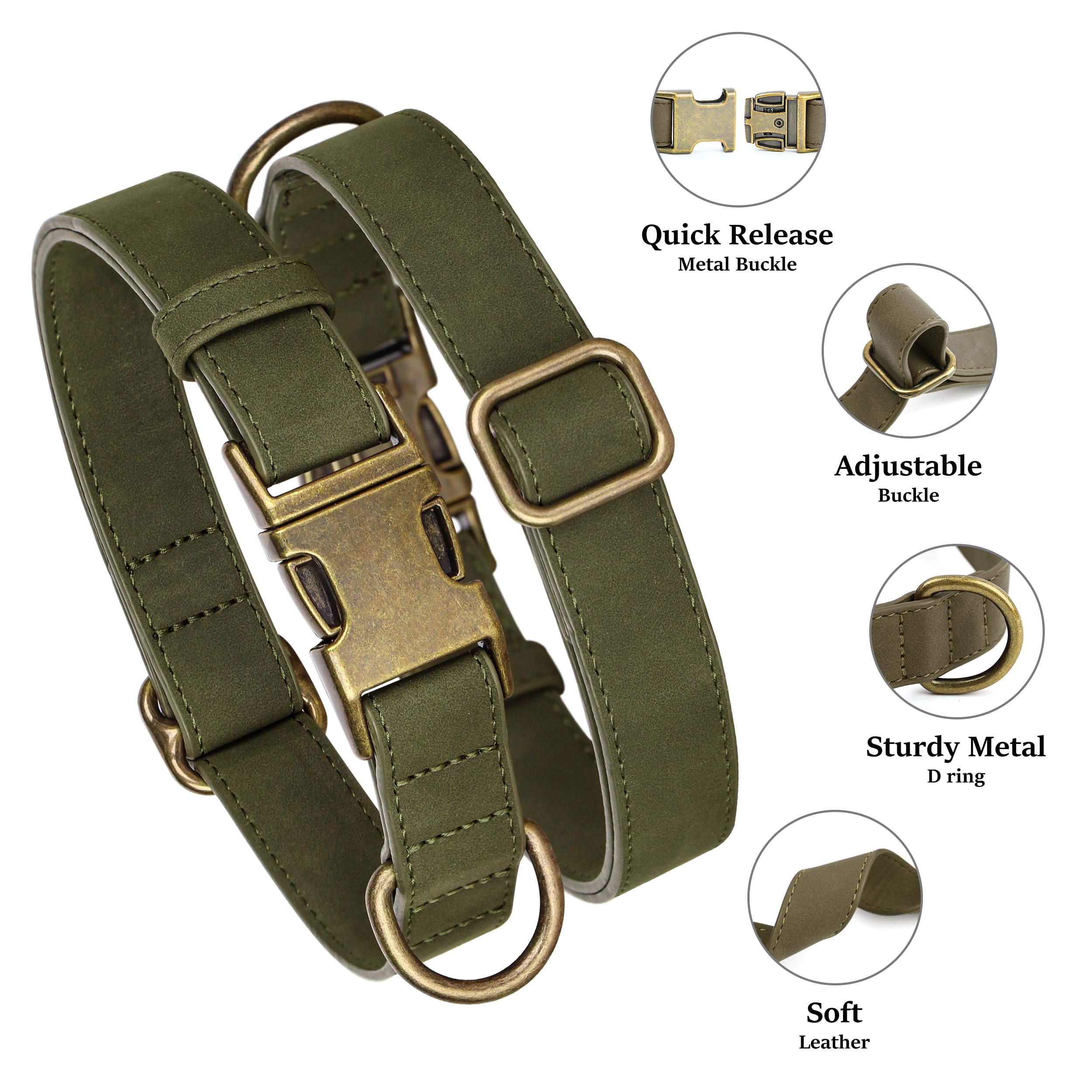 Didog soft PU leather dog collar quick-release clasp enables easy on-off during walks