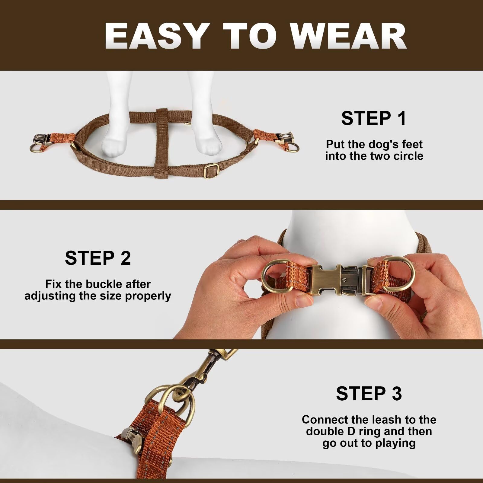 Didog Step-In harness adjustable straps ensure snug comfort for small dogs.