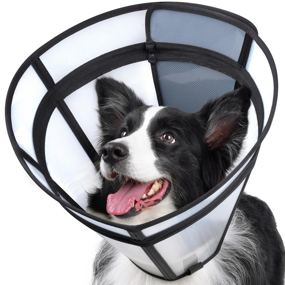 Didopet dog cone with dual-length zipper offers extended coverage for long-snouted breeds