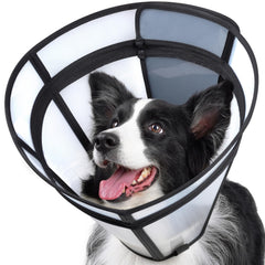 Didopet dog cone with dual-length zipper offers extended coverage for long-snouted breeds