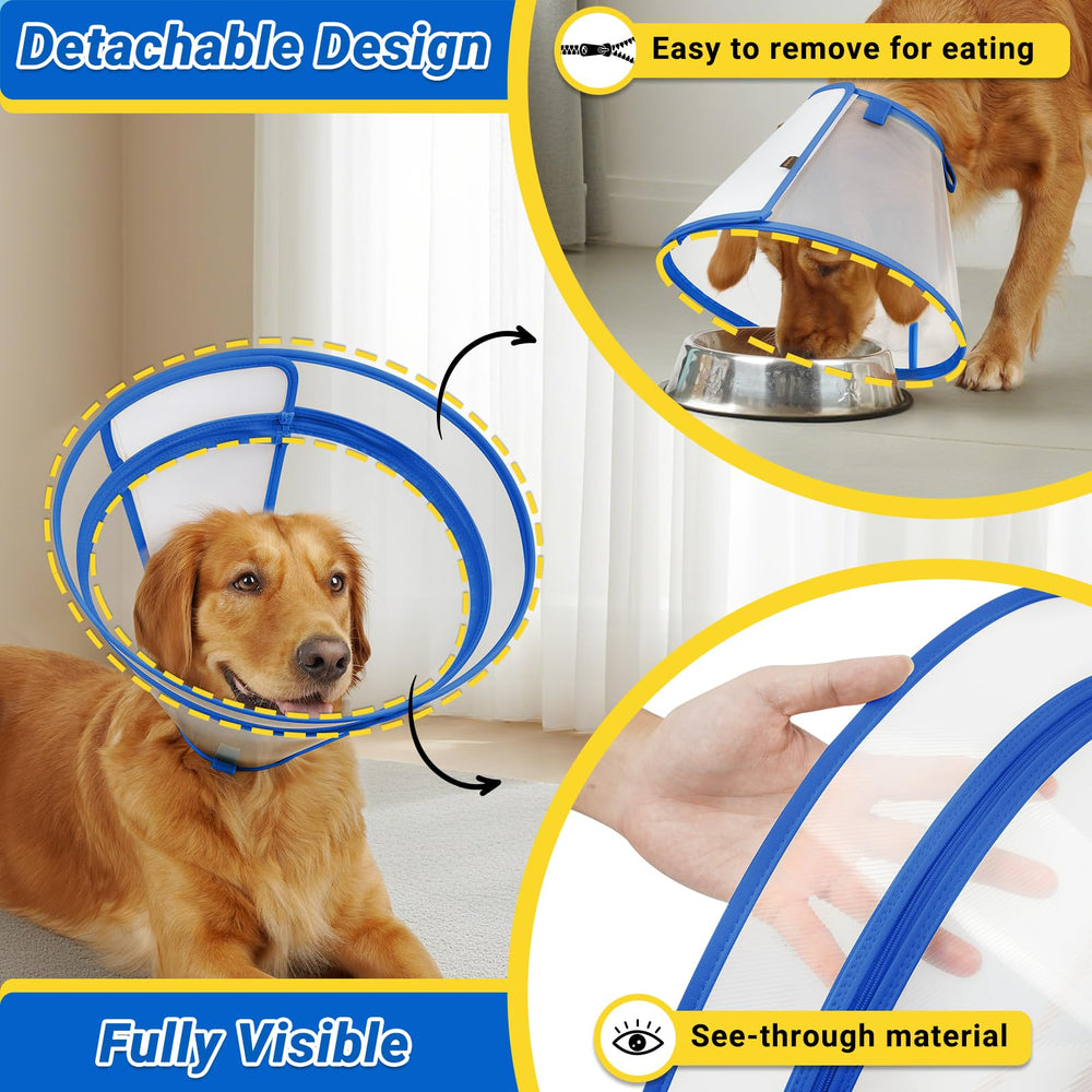 Didopet XXL blue dog cone side view enables safe healing with clear visibility.