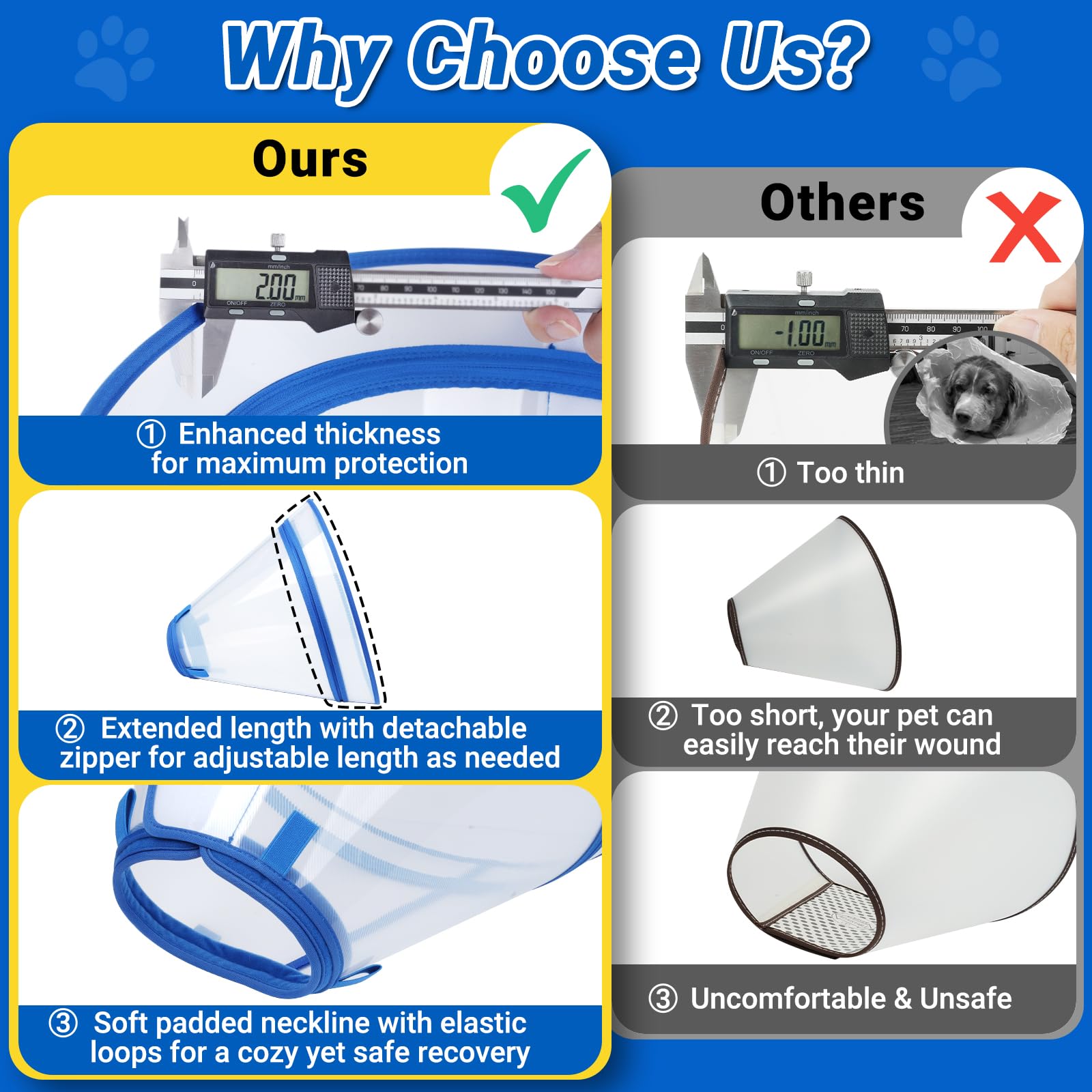 Didopet dog cone zipper extension demonstrates adjustable length for post-op care.