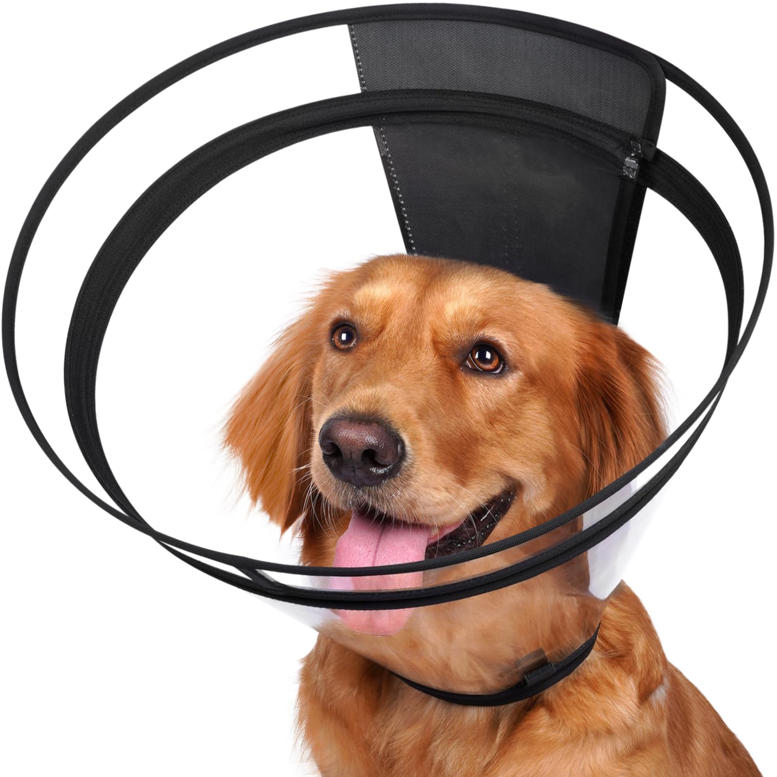 Didopet XL-Long transparent cone side view showing unobstructed sight for dog relief