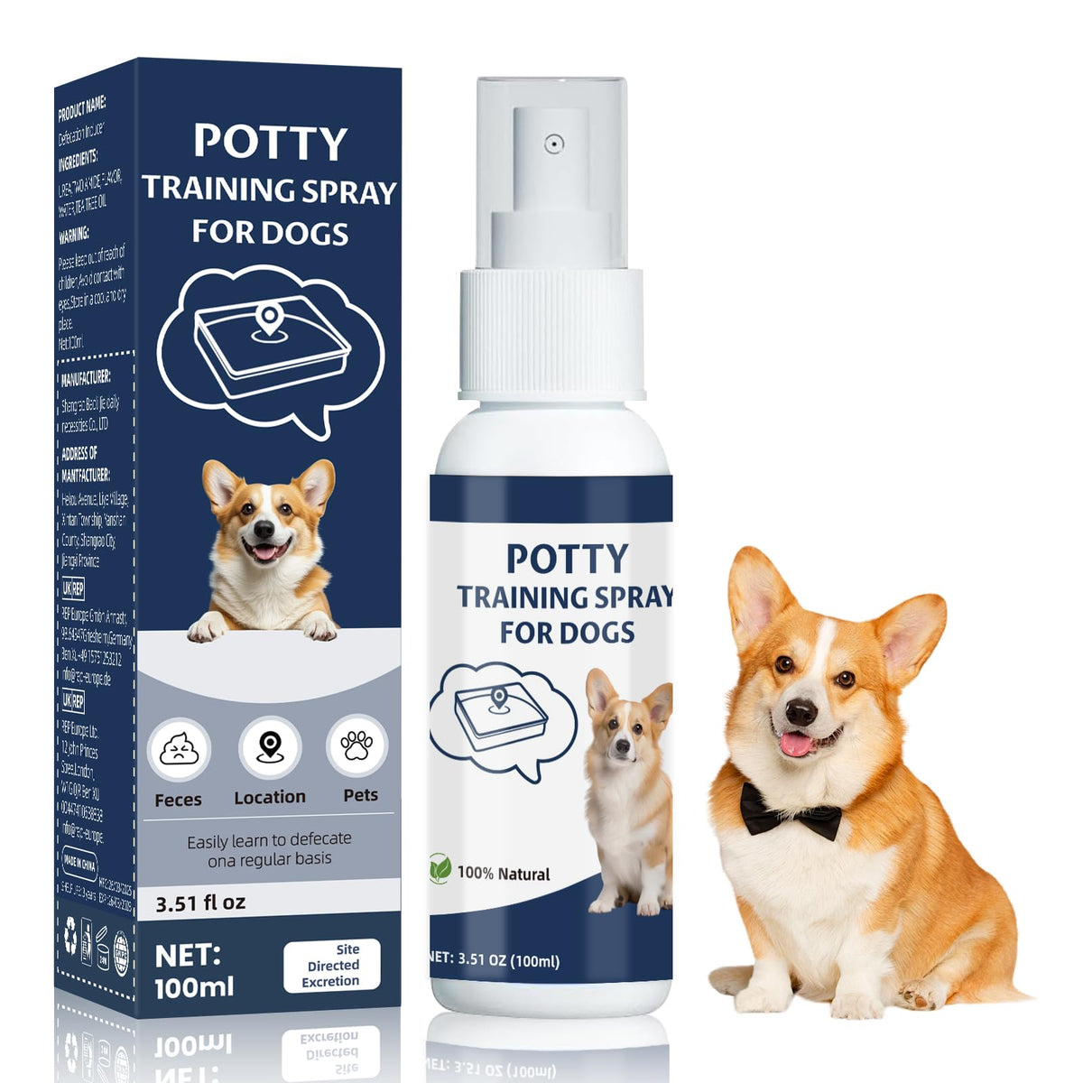 Die-matic potty-spray bottle ready for indoor training.