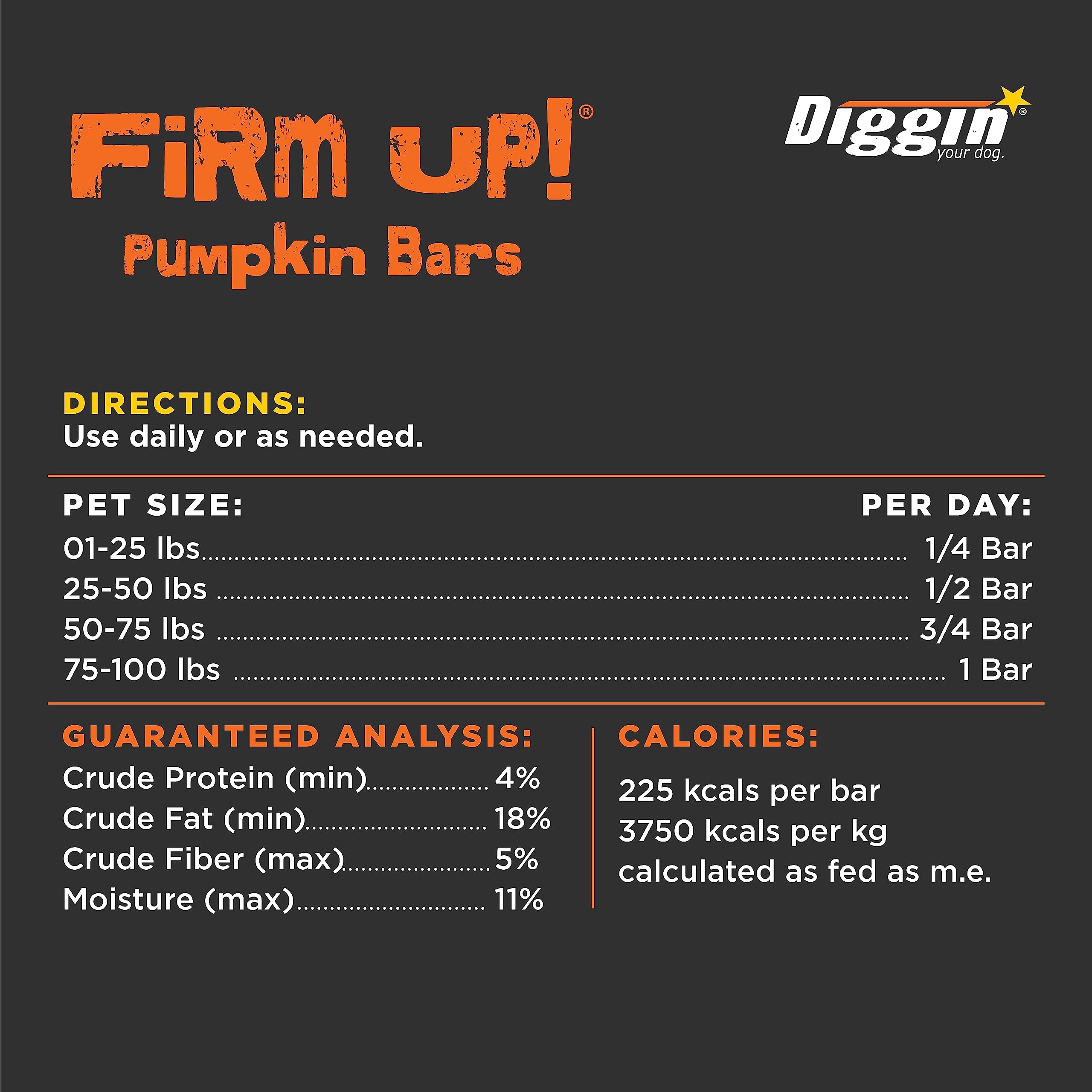 Diggin' Your Dog Firm Up Bars made in USA badge on packaging