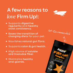 Diggin’ Your Dog Firm Up bottle back label shows ingredients and simple serving guidance for owners.