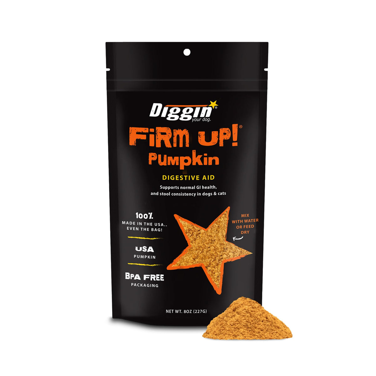 Diggin' Your Dog Firm Up Pumpkin Bundle bag aids digestive support with pumpkin and fiber.