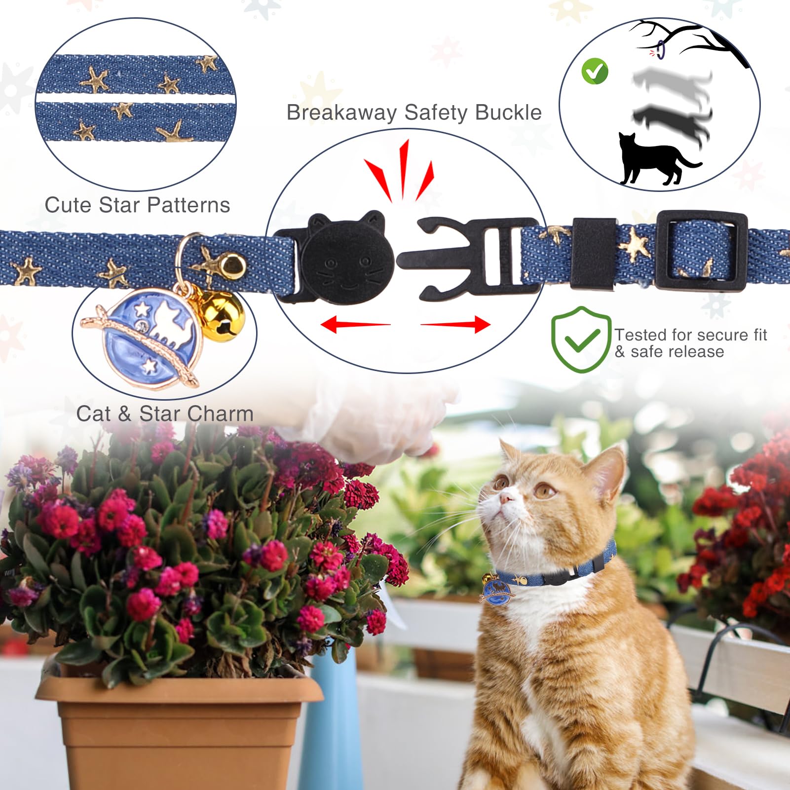 DILLYBUD adjustable cat collar 8 to 12 inches fits most cats securely.