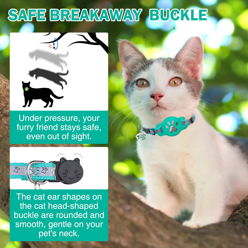 DILLYBUD cat collar with reflective stripe improves nighttime visibility.