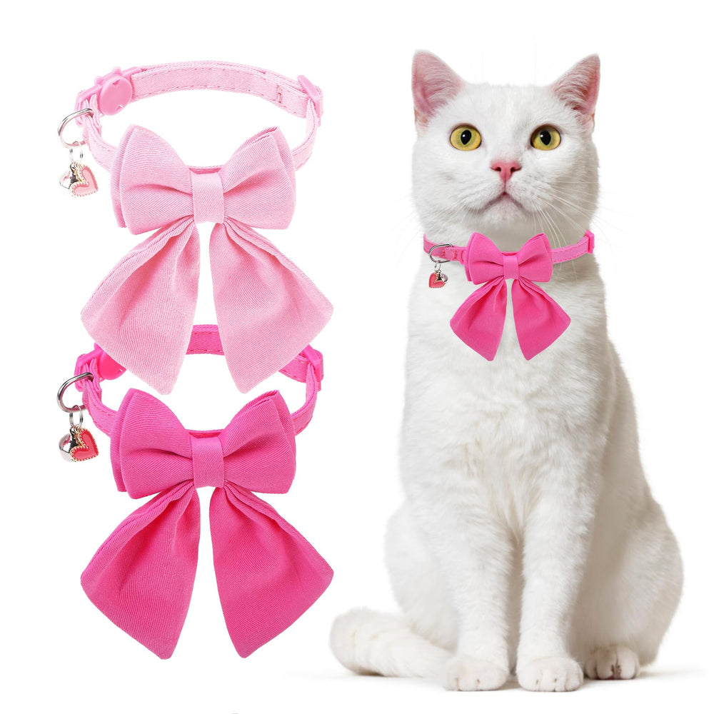 DILLYBUD pink bowtie cat collar closeup shows soft cotton fabric and bells for daily wear.