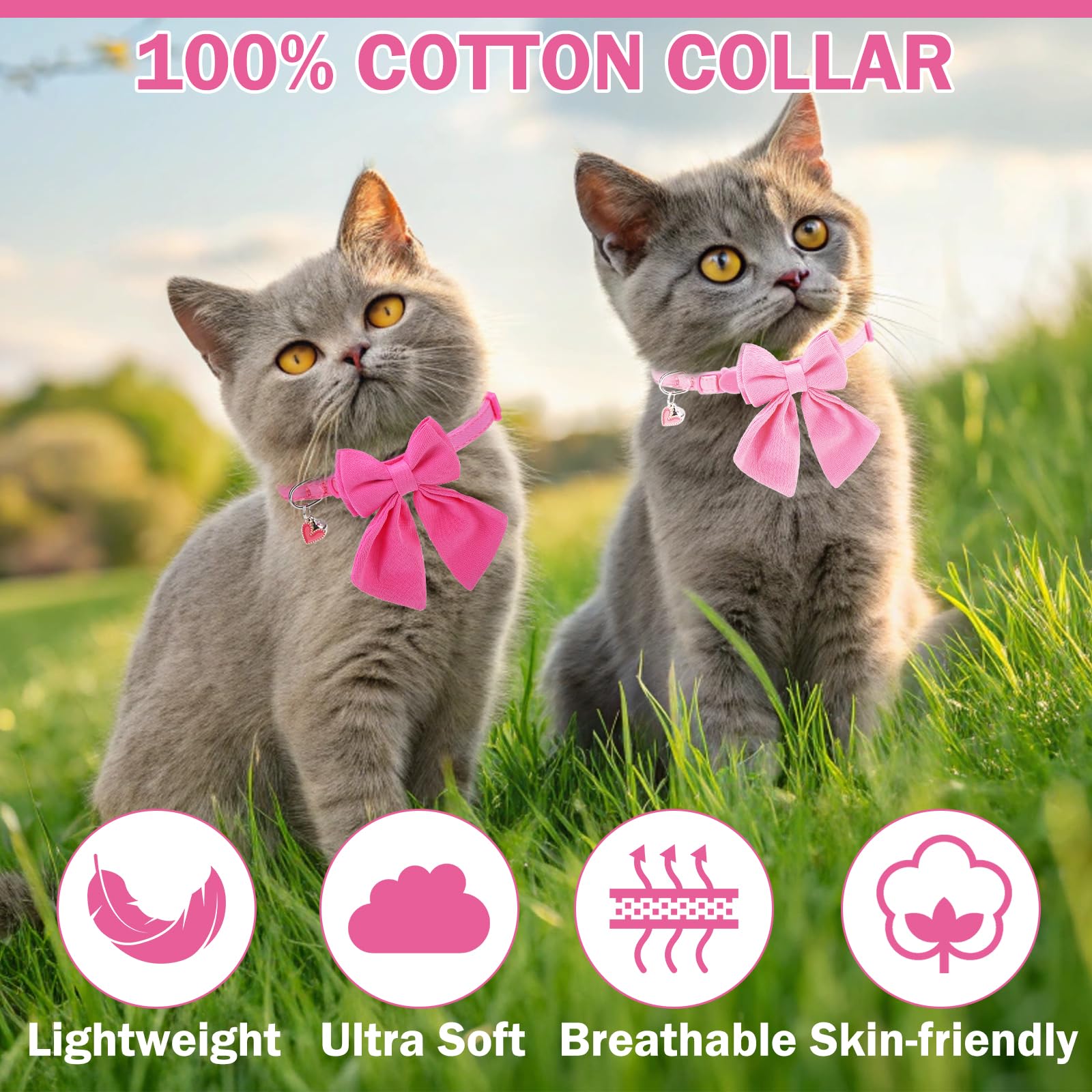 DILLYBUD pink bowtie cat collar with removable bowtie feature for versatile looks.