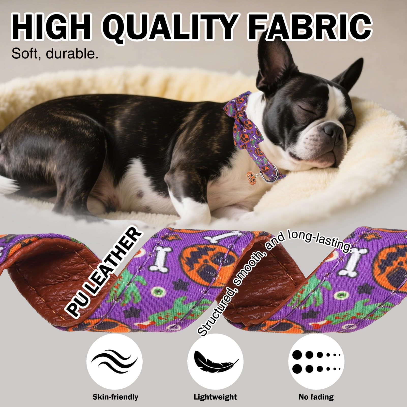 DILLYBUD Halloween dog collar detachable bowtie adds festive charm for photos