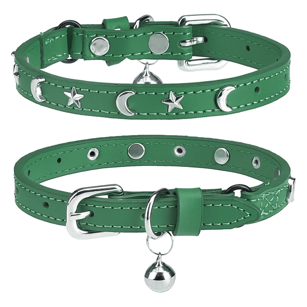DILLYBUD leather cat collar in green with bell helps locate your cat quickly