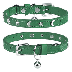 DILLYBUD leather cat collar in green with bell helps locate your cat quickly