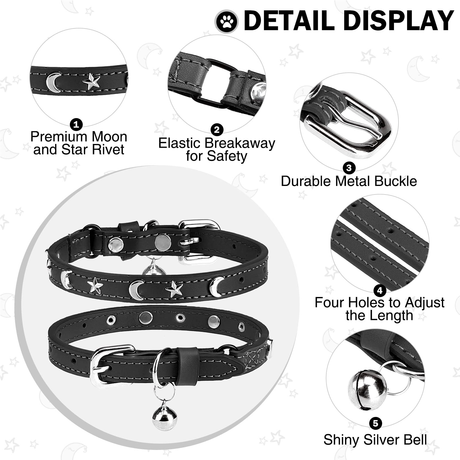 DILLYBUD cat collar with moon and star studs for stylish outdoor adventures
