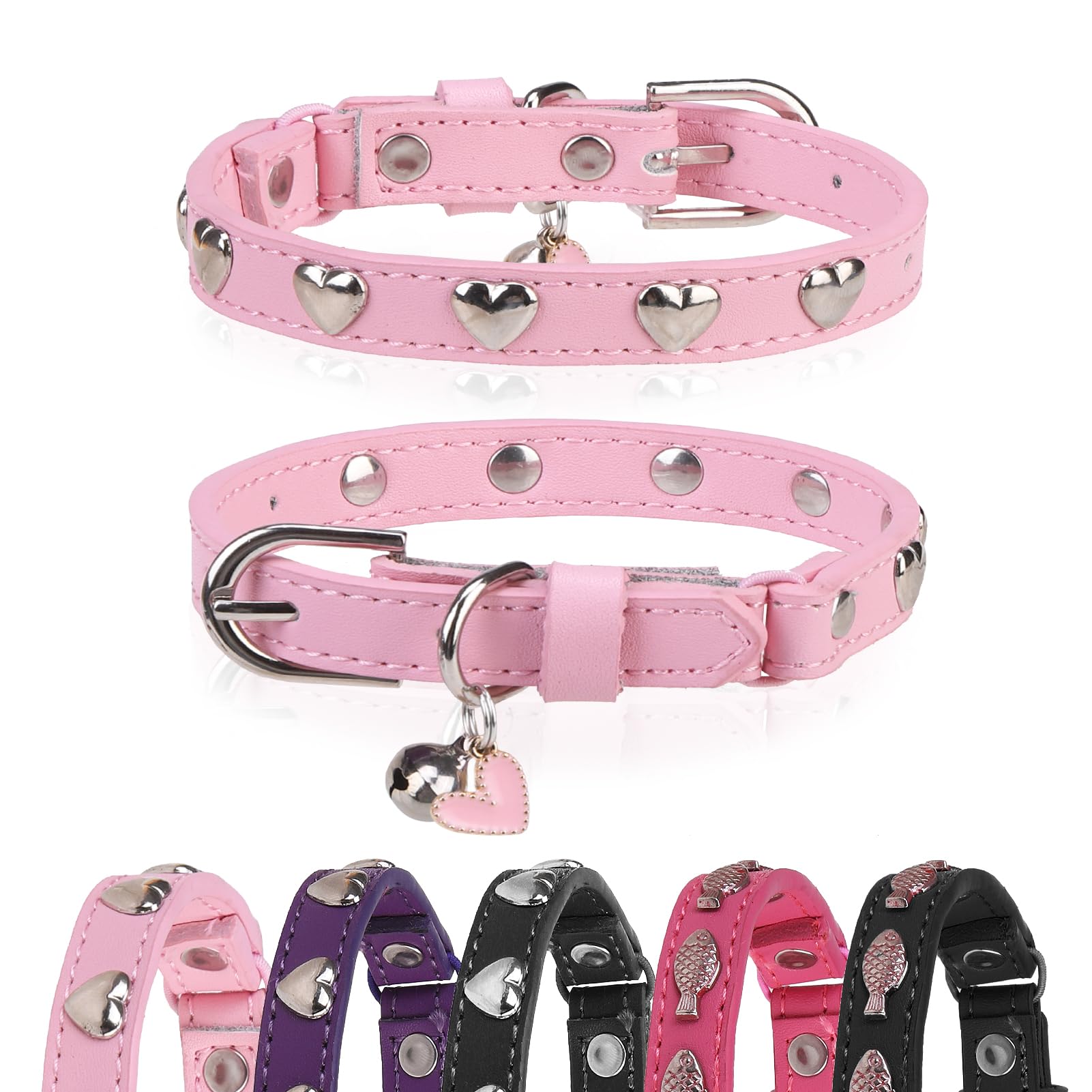 DILLYBUD leather cat collar pink front view for stylish everyday wear