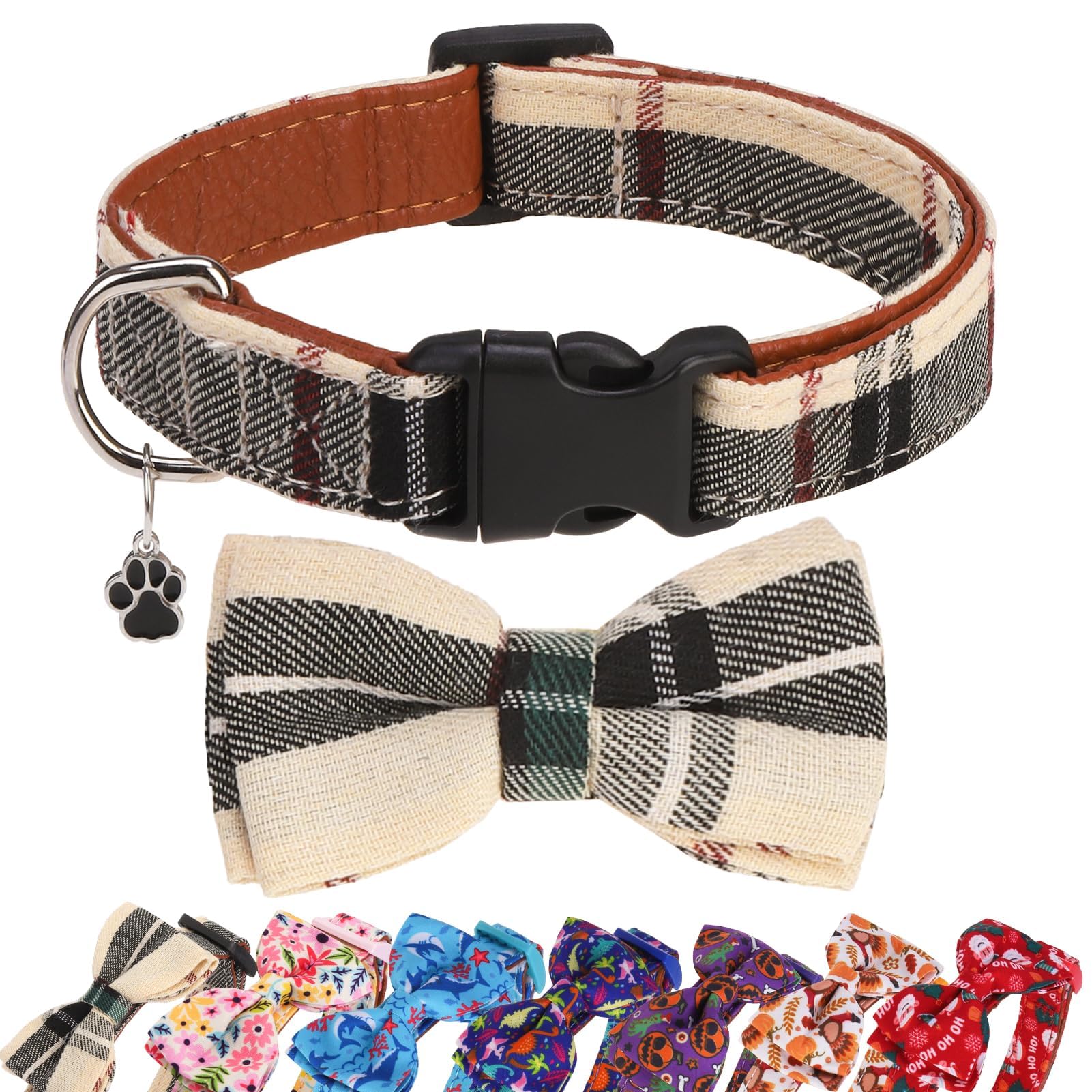 DILLYBUD plaid dog bow tie collar on adjustable strap for stylish daily walks.