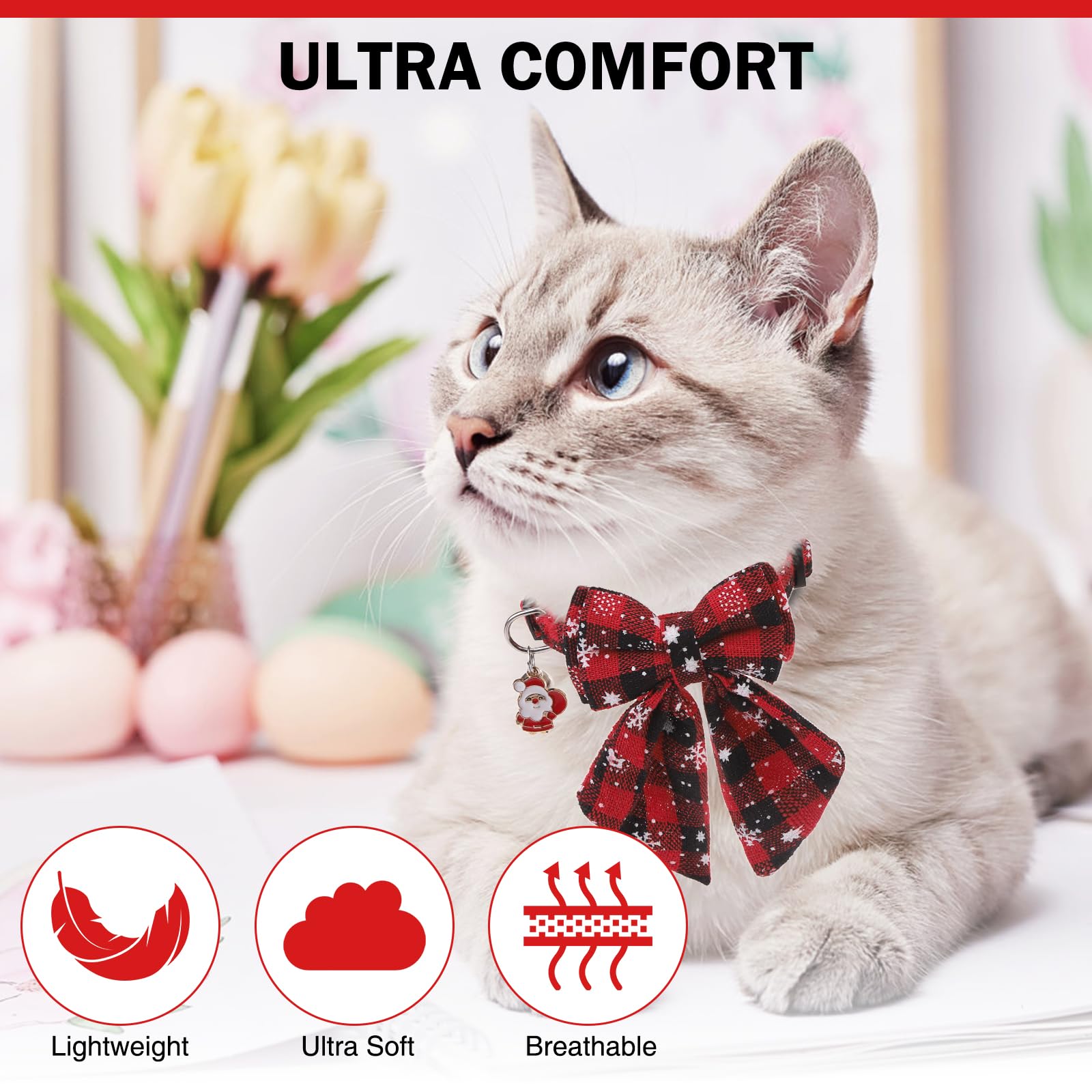 DILLYBUD removable bow-tie cat collar allows easy holiday customization.