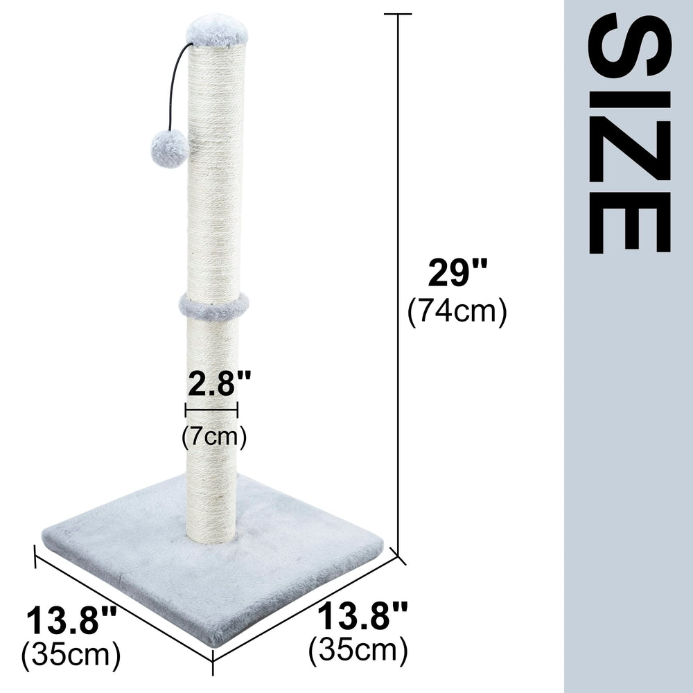 Dimaka 29-inch tall scratching post, side view, ideal for space saving.