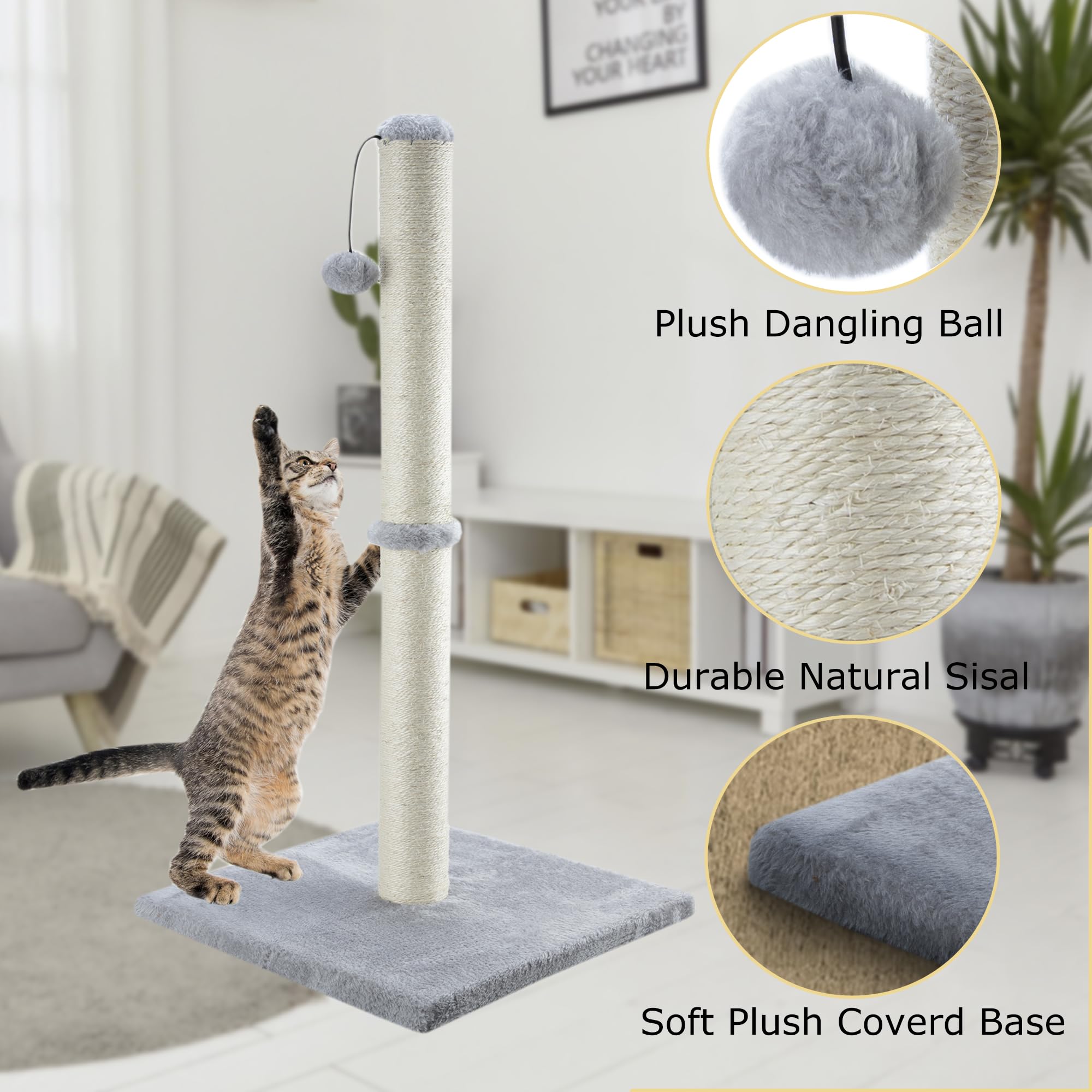 Dimaka 34in sisal post base stability emphasizes anti-tip design.
