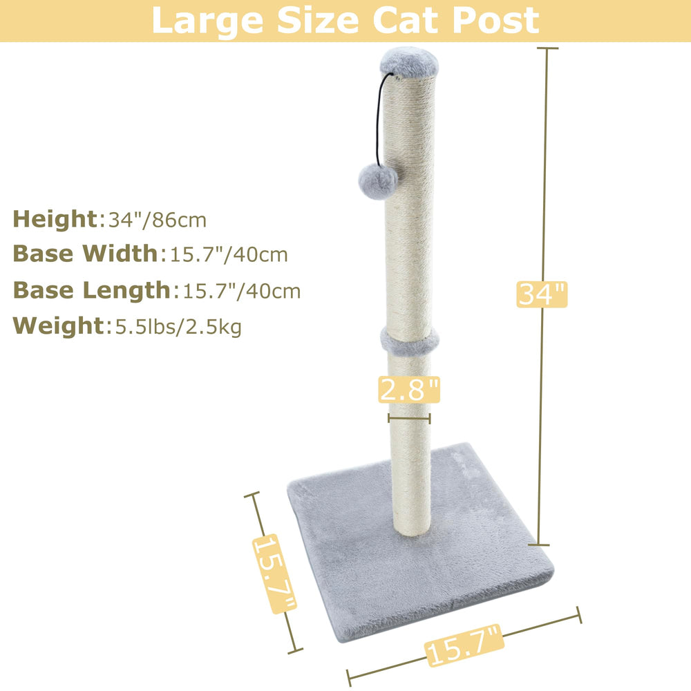 Dimaka 34in sisal post side view highlights height for large cats.