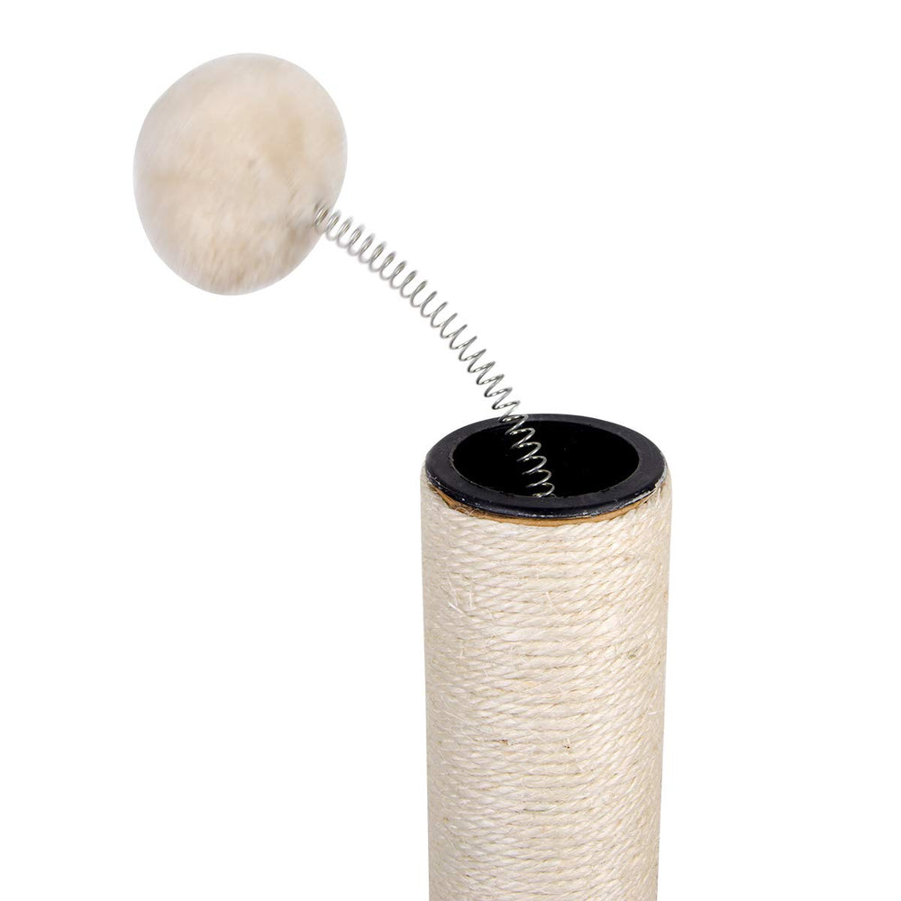 Dimaka cat-scratching-post-spring-teaser-ball-action highlights interactive play.