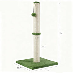 Dimaka tall cat scratching post with plush green cover offers cozy feel.