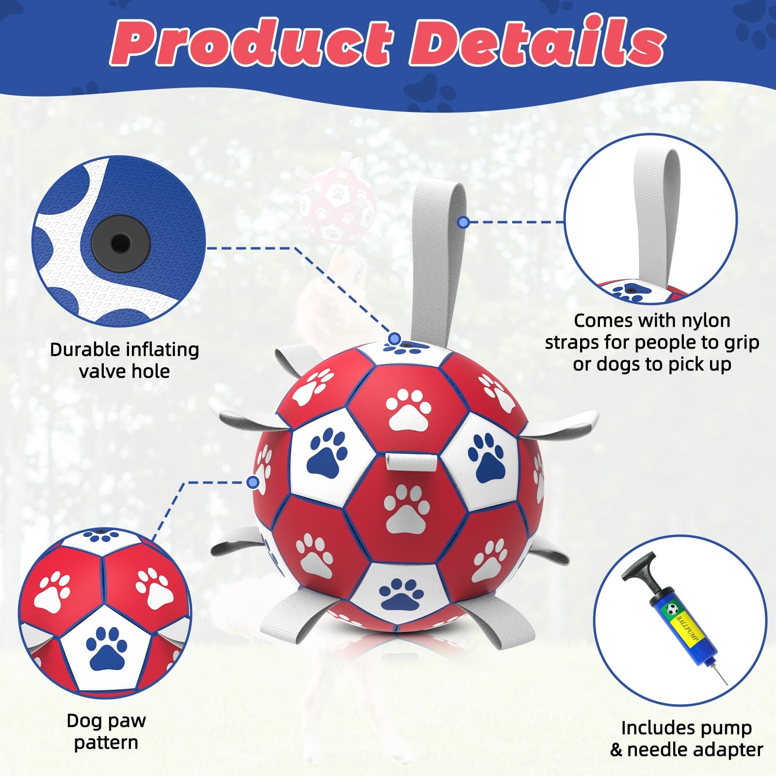 Diman 7-inch large-dog soccer ball designed for medium to large breeds.