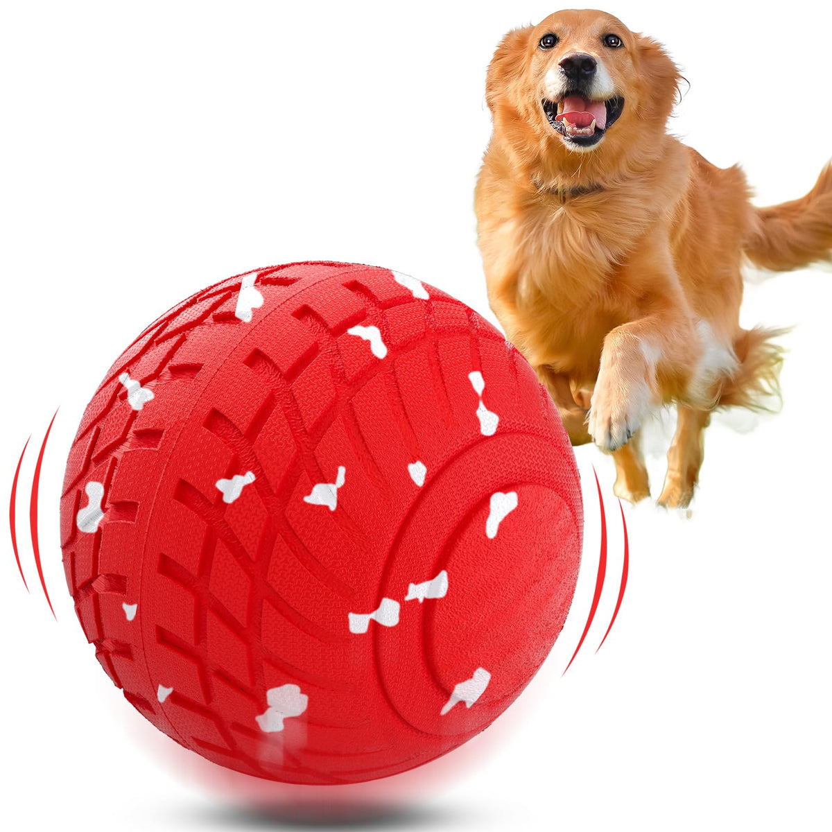 Diman interactive dog ball left view shows durable E-TPU shell for long-lasting play.