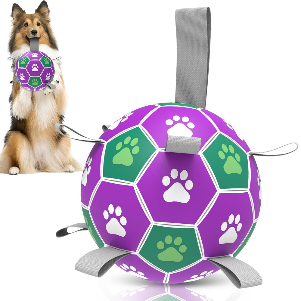 Diman dog balls with nylon straps for easy fetch and carry.