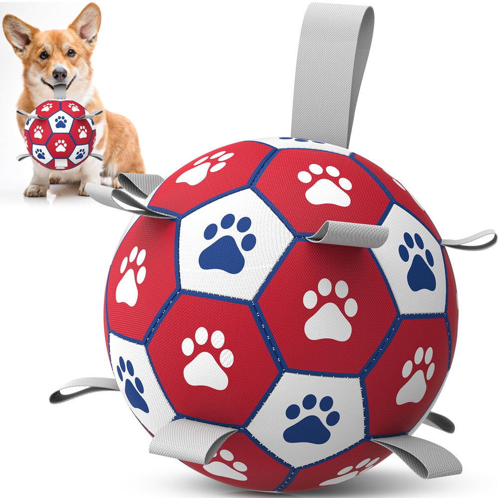 Diman dog soccer ball with straps ideal for fetch and tough outdoor play.