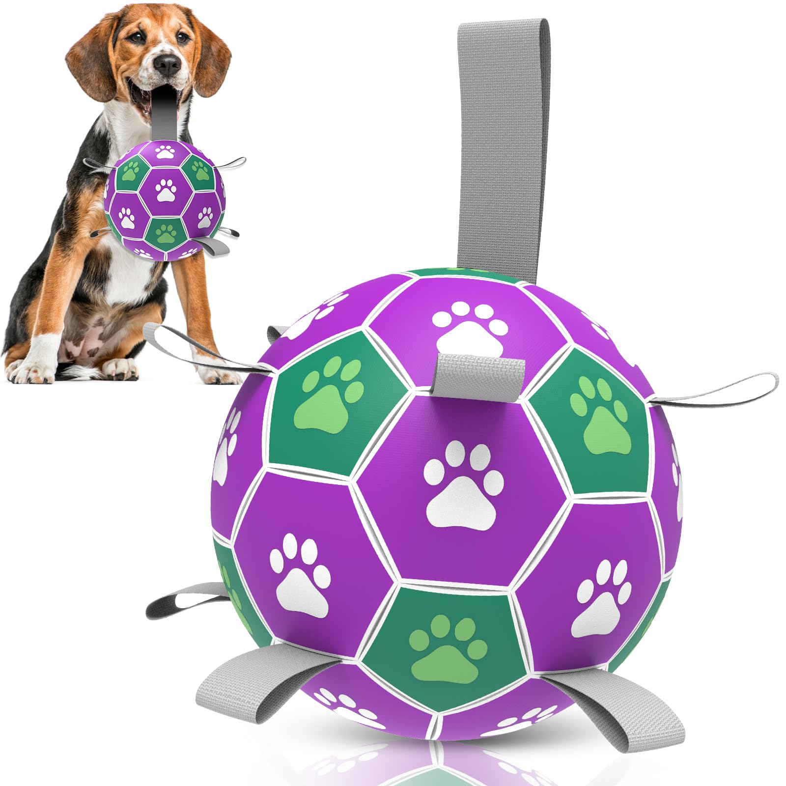 Diman dog soccer ball with nylon strap for easy fetch and retrieval