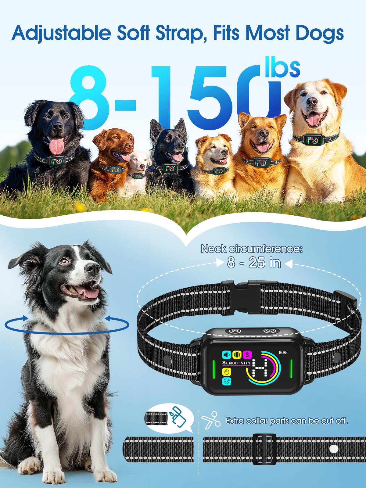DINJOO nylon strap on dog neck emphasizes all-size comfort and secure fit