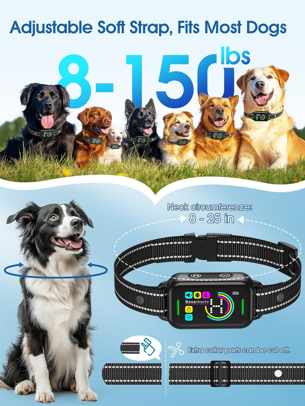 DINJOO Smart Bark Collar IP67 waterproof design in wet conditions
