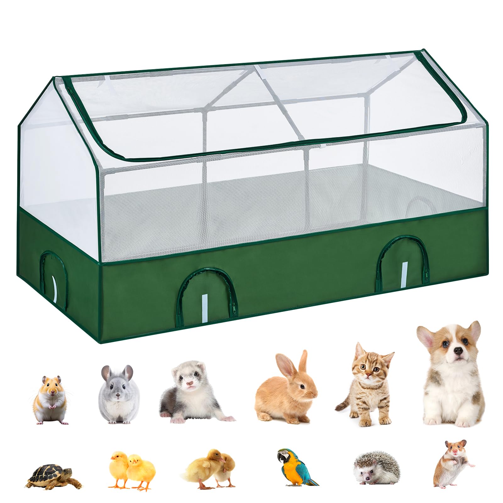 DINMO small animal playpen front view with green waterproof base for indoors.