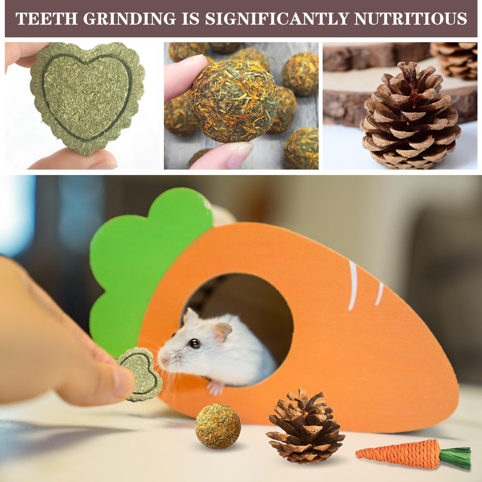 DINTSTYLE Timothy hay cake encourages nibbling and fiber intake.