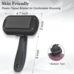 Dipoo deshedding-brush-ergonomic-handle shows comfortable grip during grooming sessions.