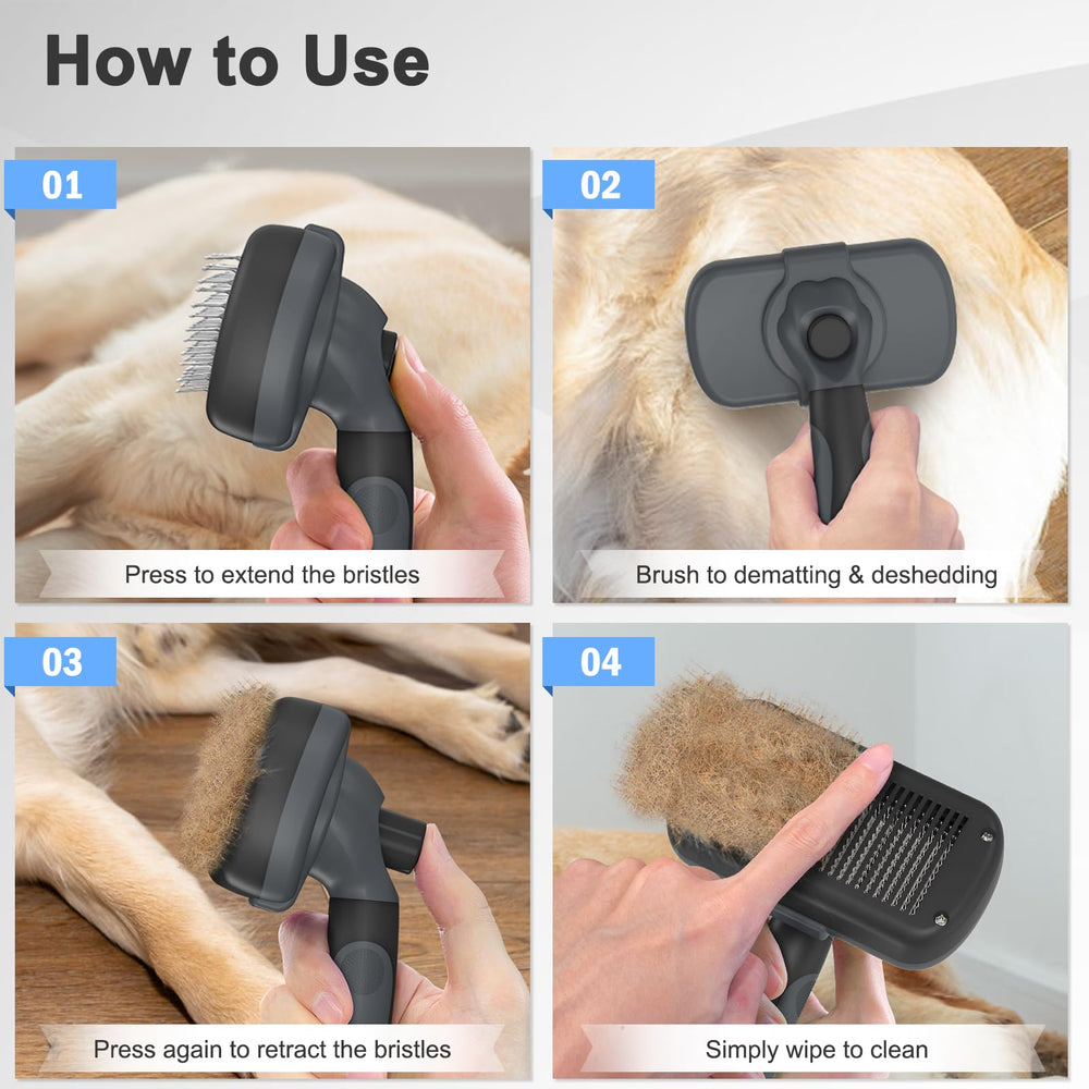 Dipoo deshedding-brush-in-use-on-dog-cat demonstrates versatile grooming for both coat types.