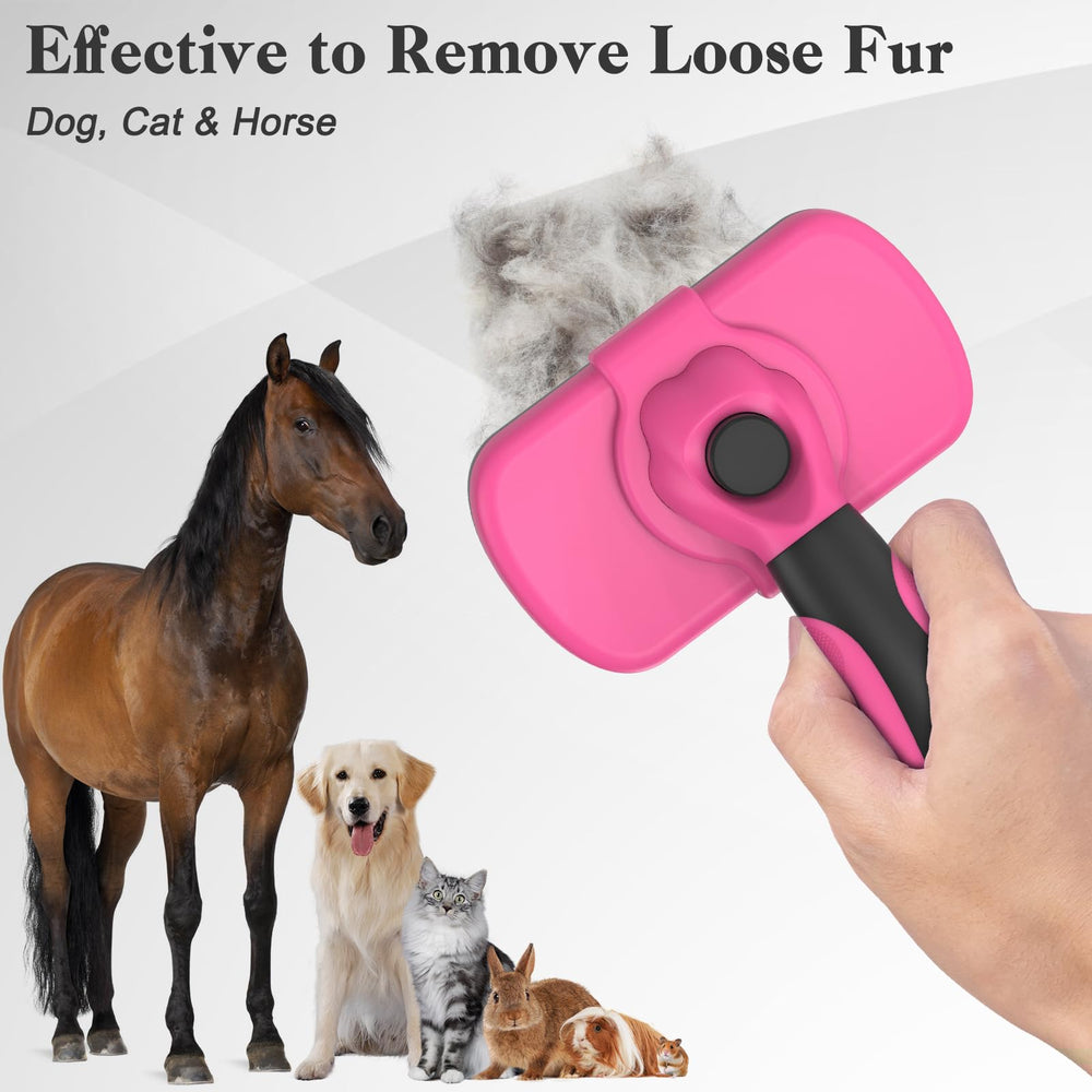 Dipoo easy-clean press button facilitates quick fur removal between brushing.
