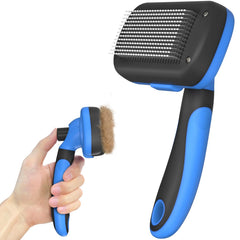 Dipoo self-cleaning brush bristle-head closeup for gentle deshedding.