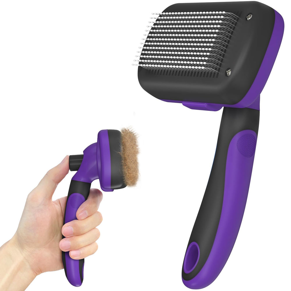 Dipoo self-cleaning brush deshedding head reduces fur during grooming sessions.