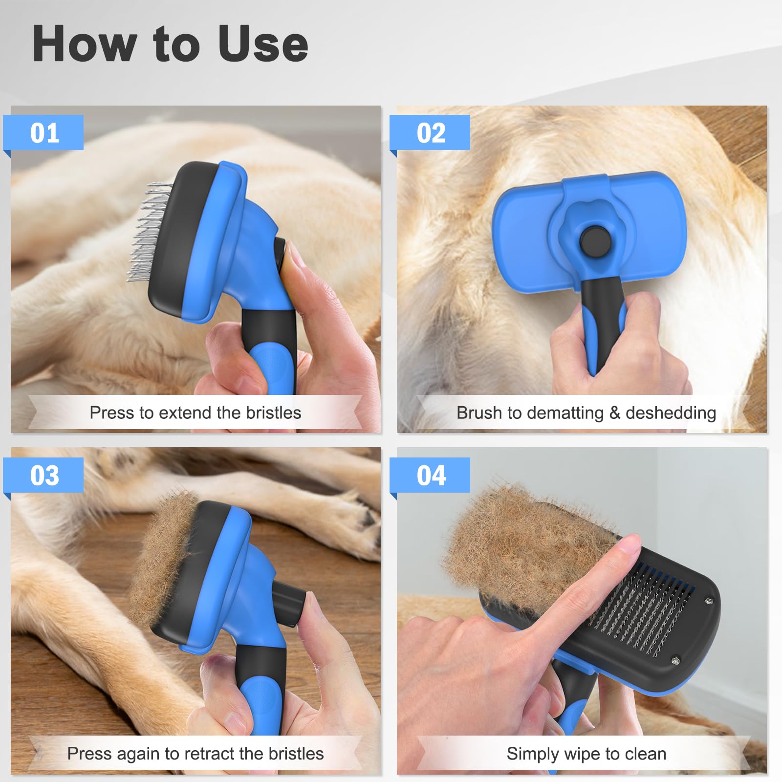 Dipoo self-cleaning brush flat design aids mess-free fur removal.